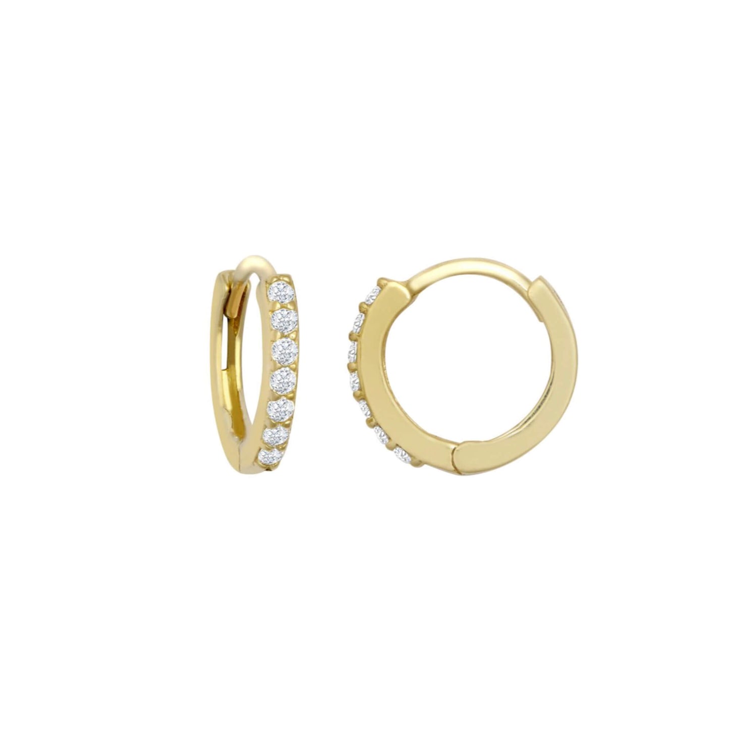9K GOLD 10MM HINGED CZ HUGGIES HOOP EARRINGS