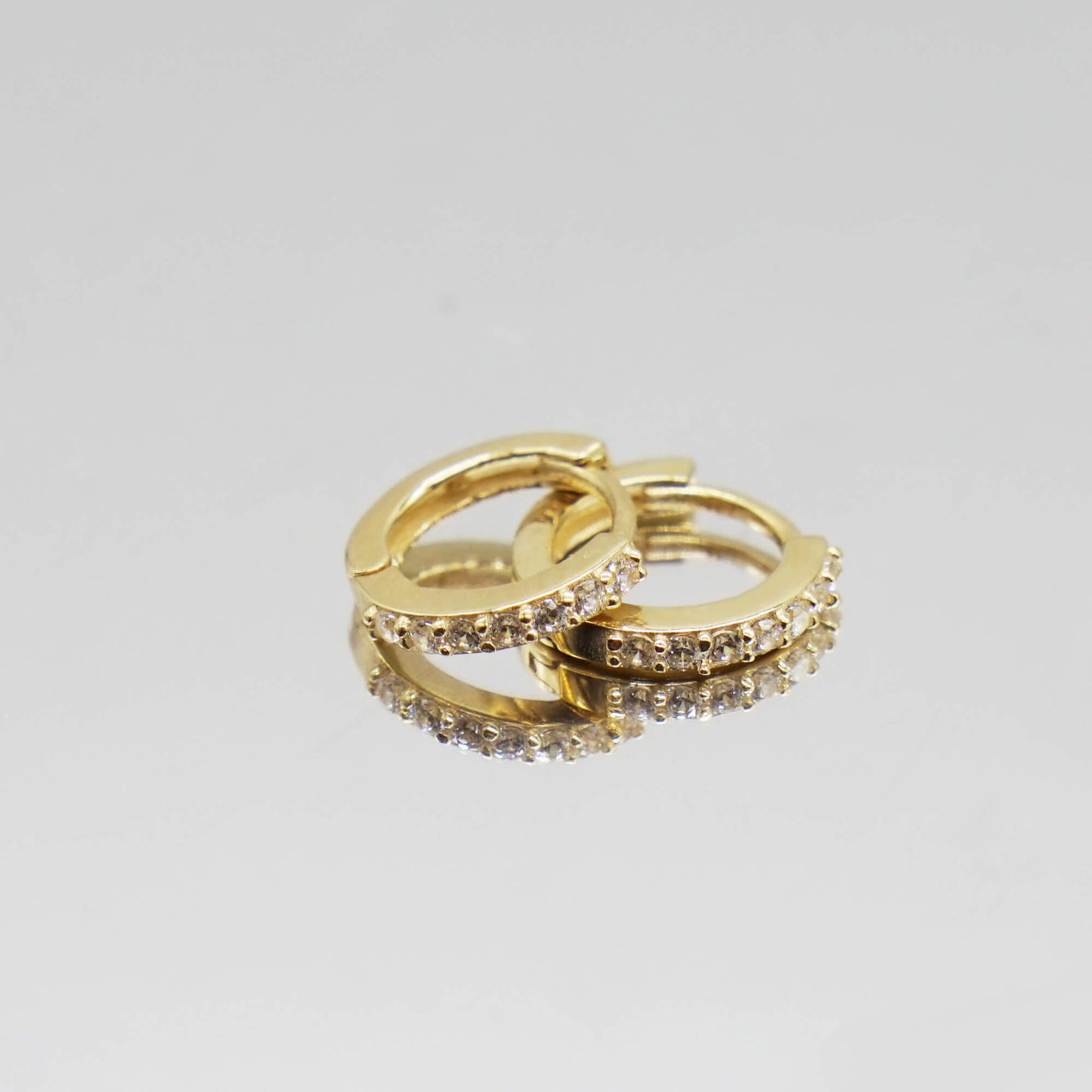 9K GOLD 10MM HINGED CZ HUGGIES HOOP EARRINGS