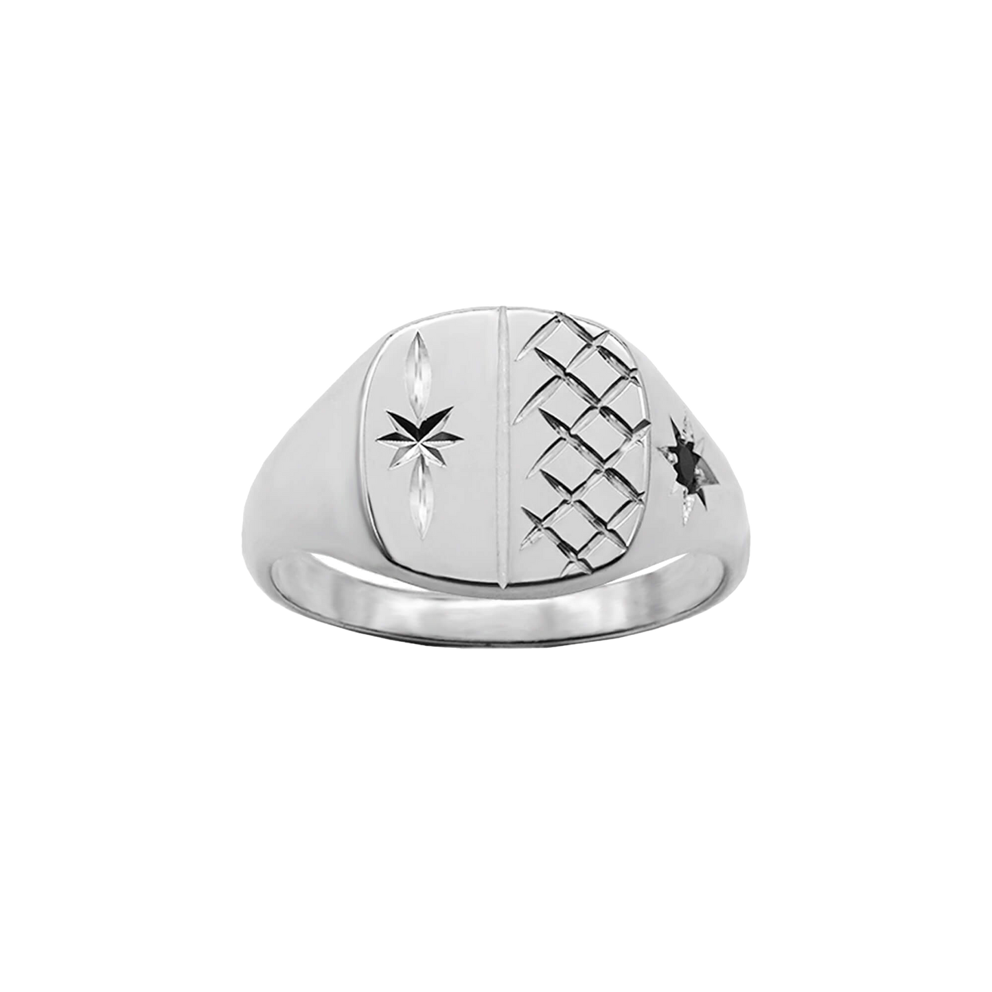 PAWNSHOP SILVER STAR CUT CUSHION SIGNET RING