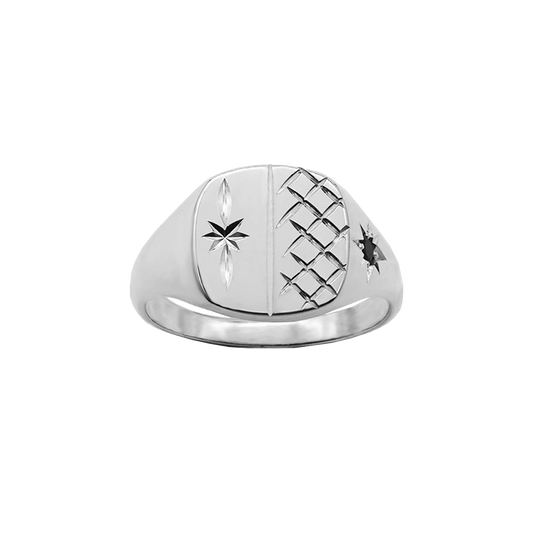 PAWNSHOP SILVER STAR CUT CUSHION SIGNET RING