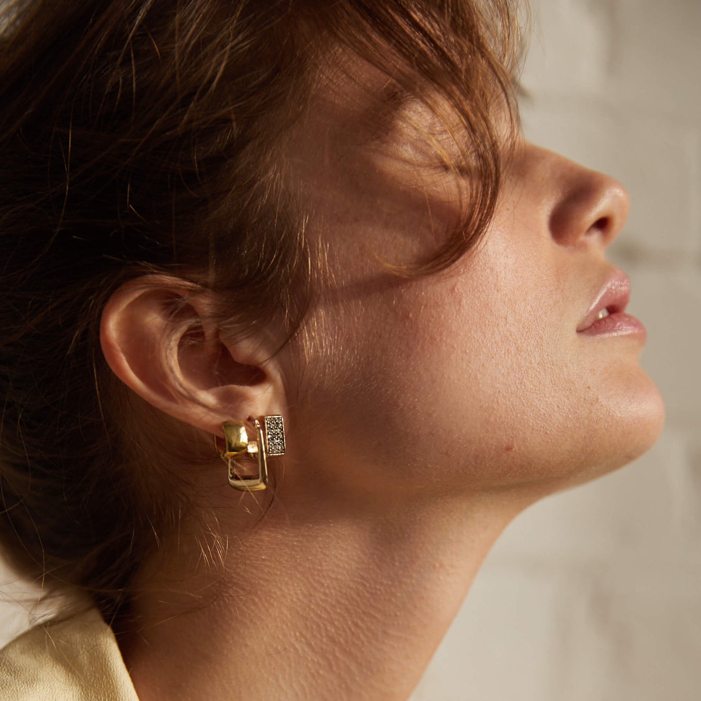 9K GOLD RECTANGLE HOOP EARRINGS