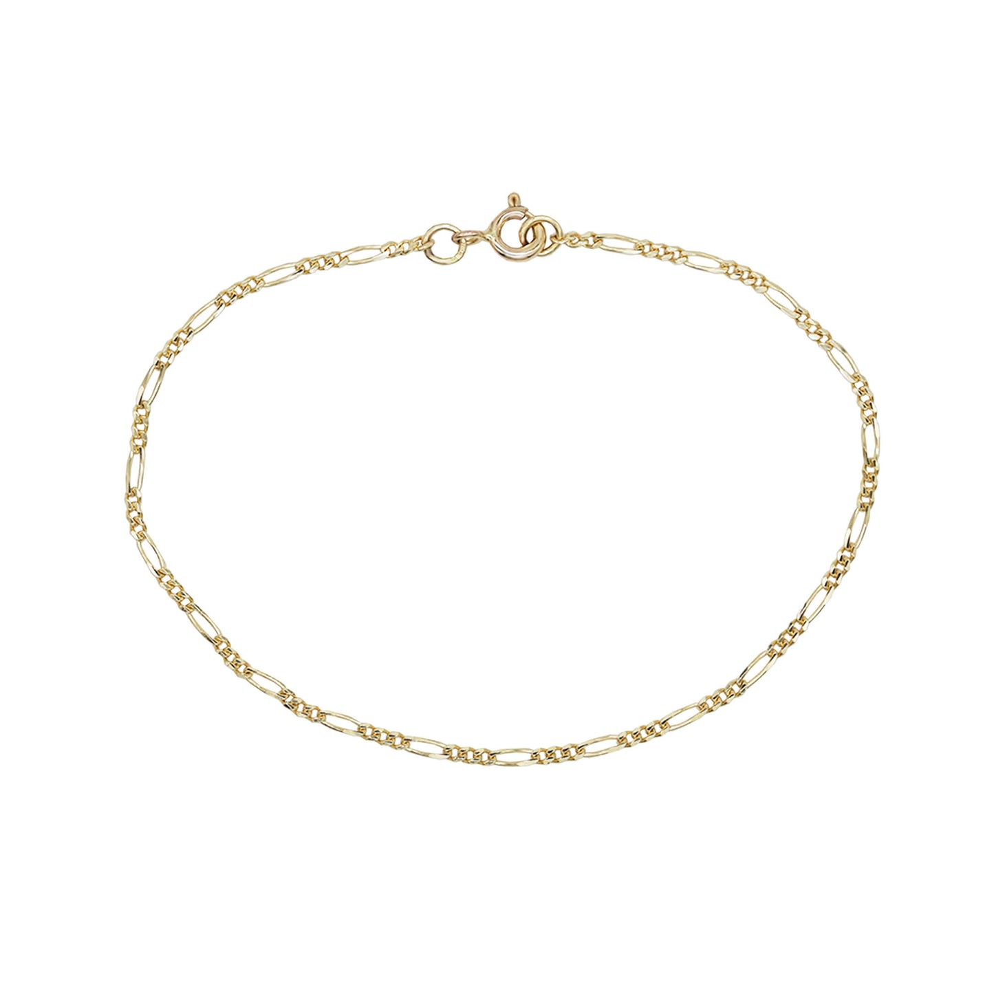 9K GOLD FINE DIAMOND CUT FIGARO CHAIN BRACELET.