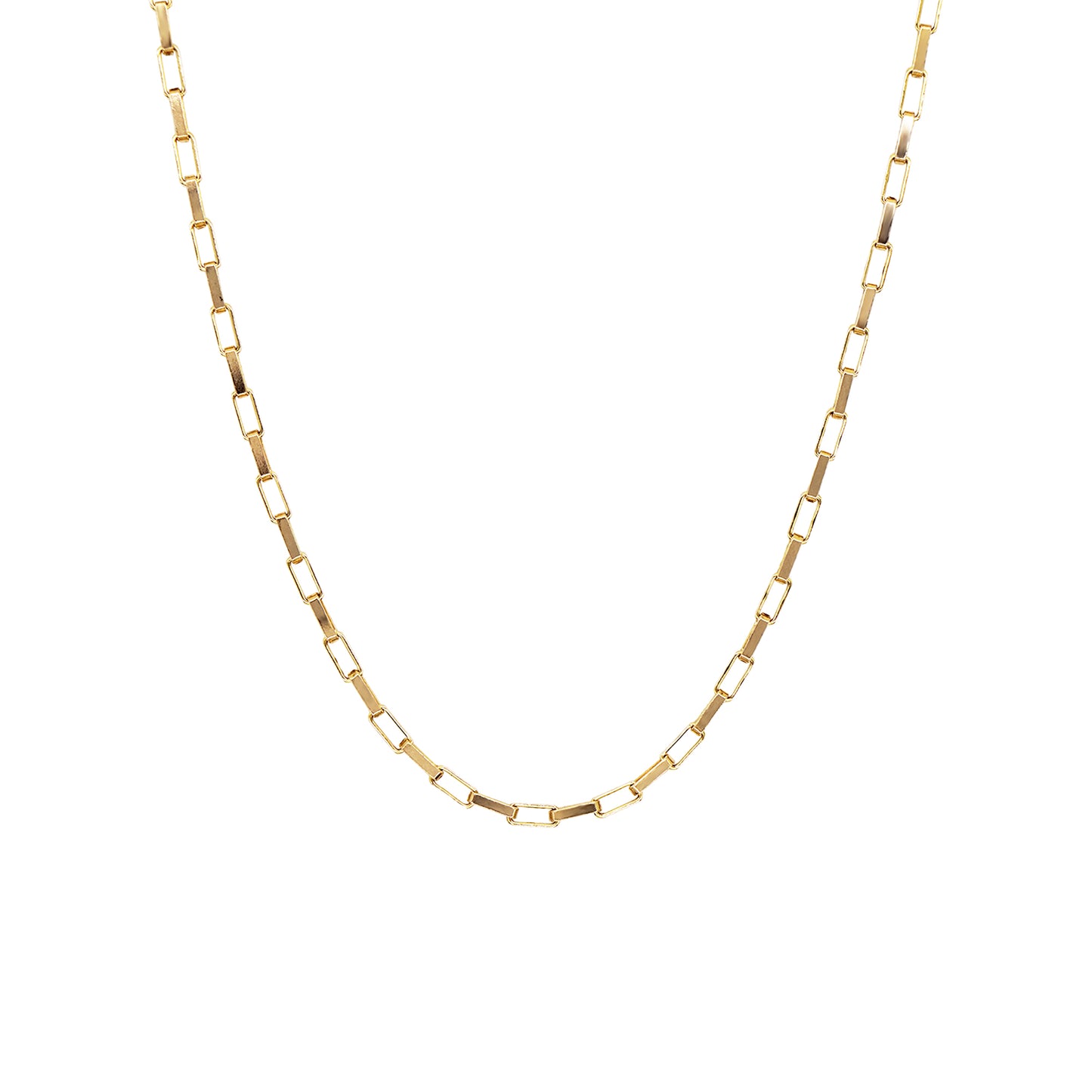 Vintage 9K gold paper link chain necklace on a white background.