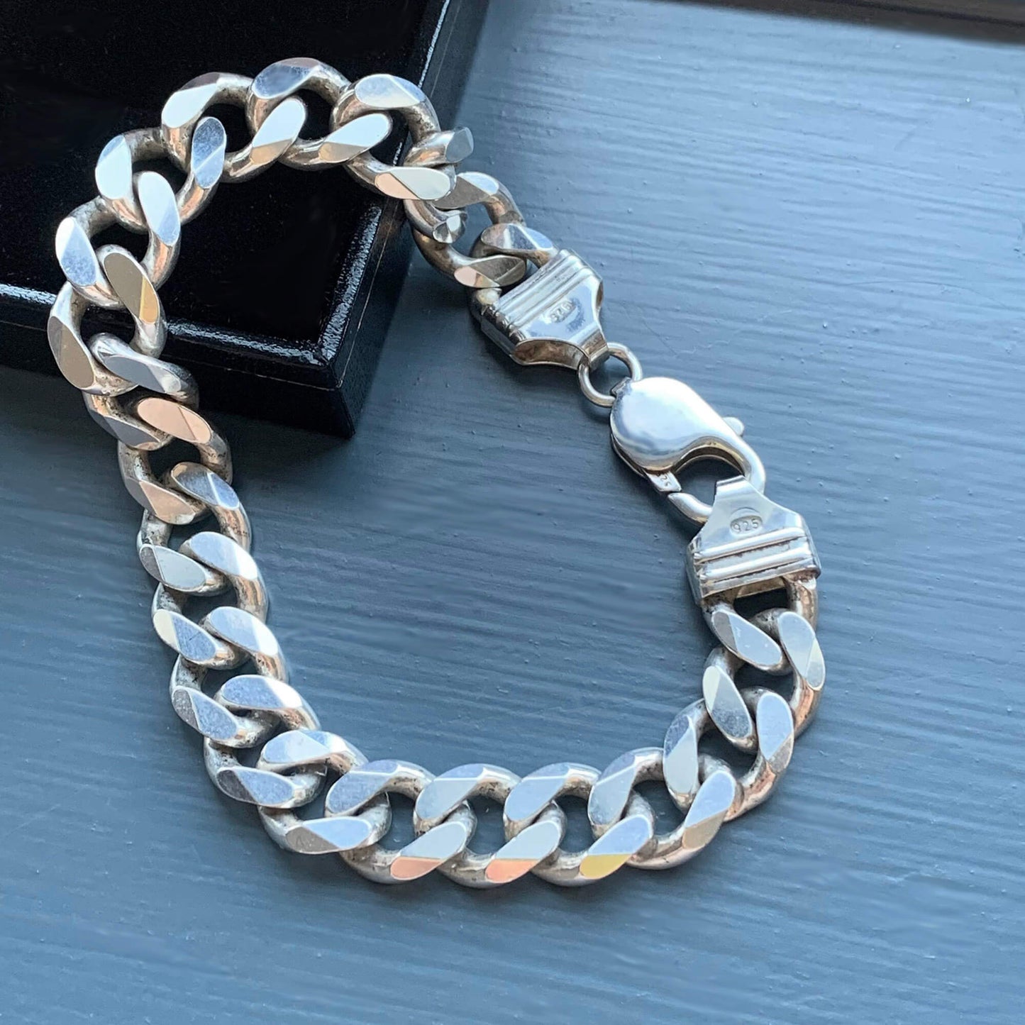 VINTAGE STERLING SILVER HEAVY CURB CHAIN BRACELET