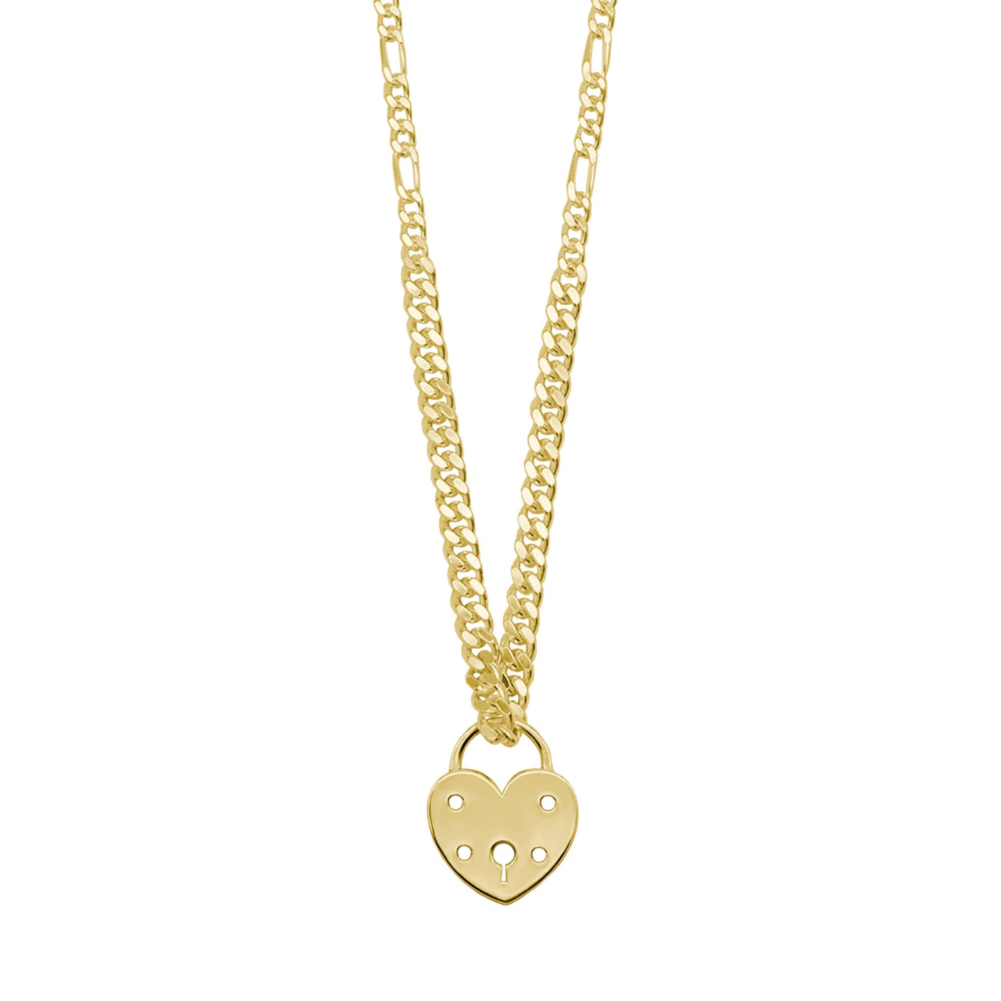 Gold mix chain necklace with heart padlock pendant.