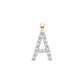Diamonds set in a block A capital letter on yellow gold, with bale.