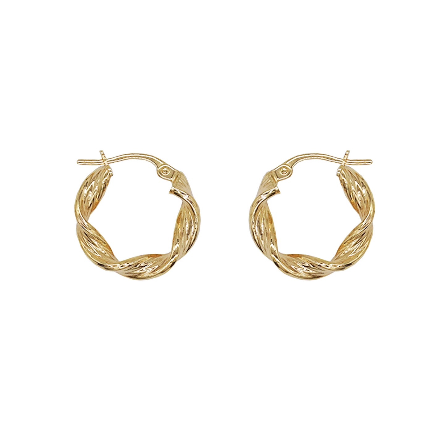 small 9k gold twist hoops with lever catch.