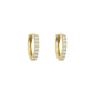 PAIR OF 9K GOLD FINE HINGE HUGGUES WITH PART PAVE CZ STONES.