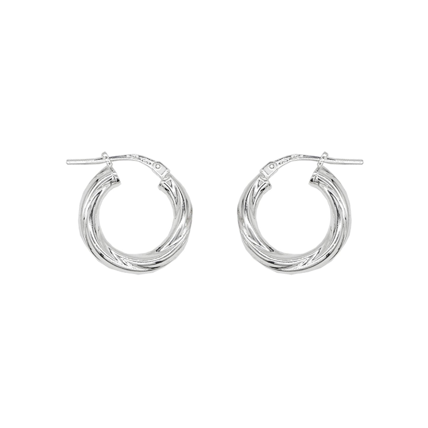 small sterling silver twist hoops with lever closure.