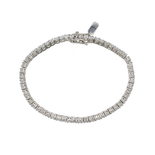 pave cubic zirconia tennis bracelet with silver pawnshop logo tag.