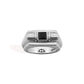 sterling silver deco style signet ring with jet princess cut square stone set in centre.