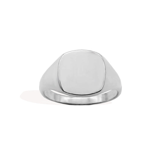 plain silver square cushion signet ring.