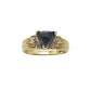 Vintage 9K gold ring with deco setting blue semi precious stone & diamond, ribbed band & hallmarked.