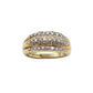 9K gold domed ring with three rows of diamonds, hallmarks visible.