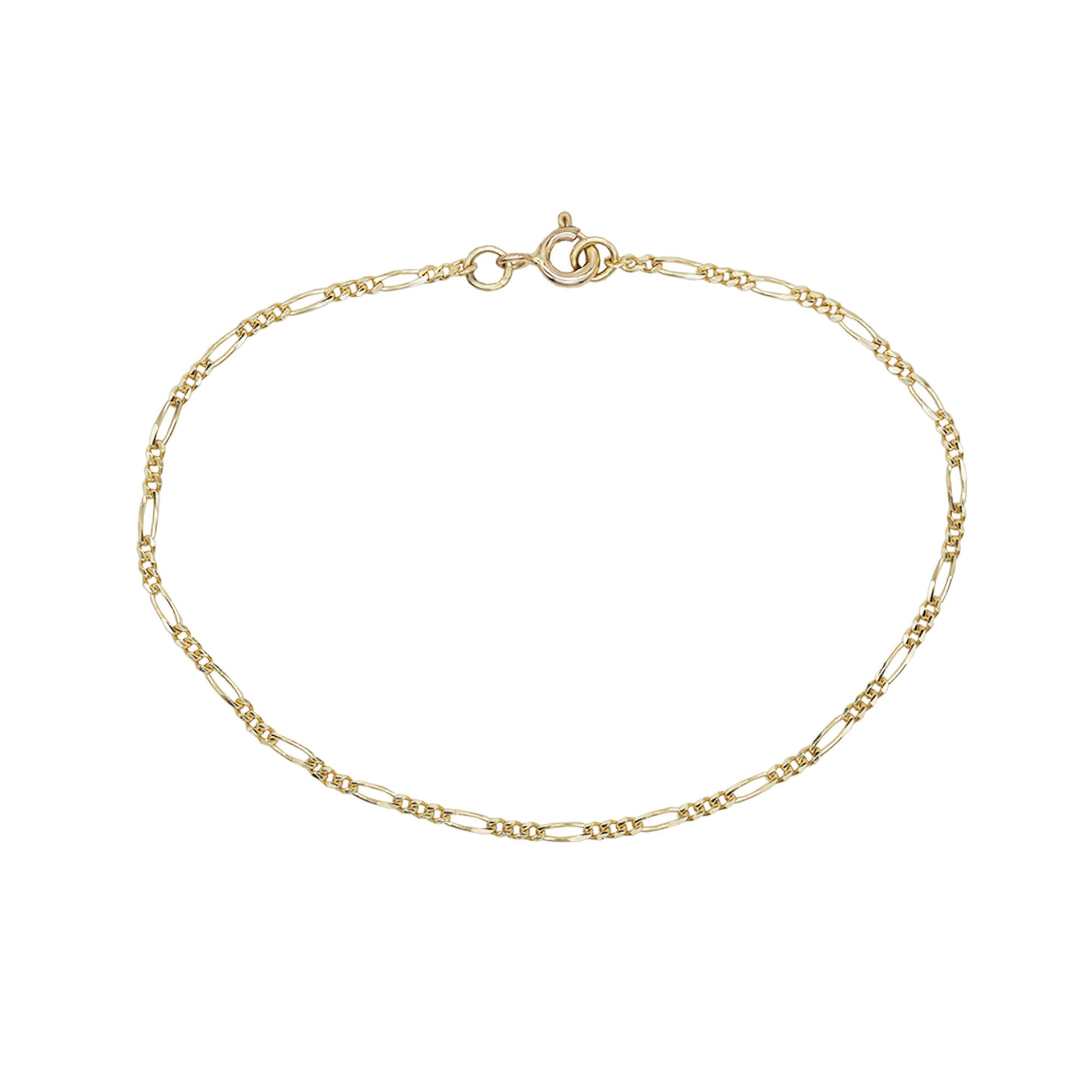 9K GOLD FINE DIAMOND CUT FIGARO CHAIN BRACELET.