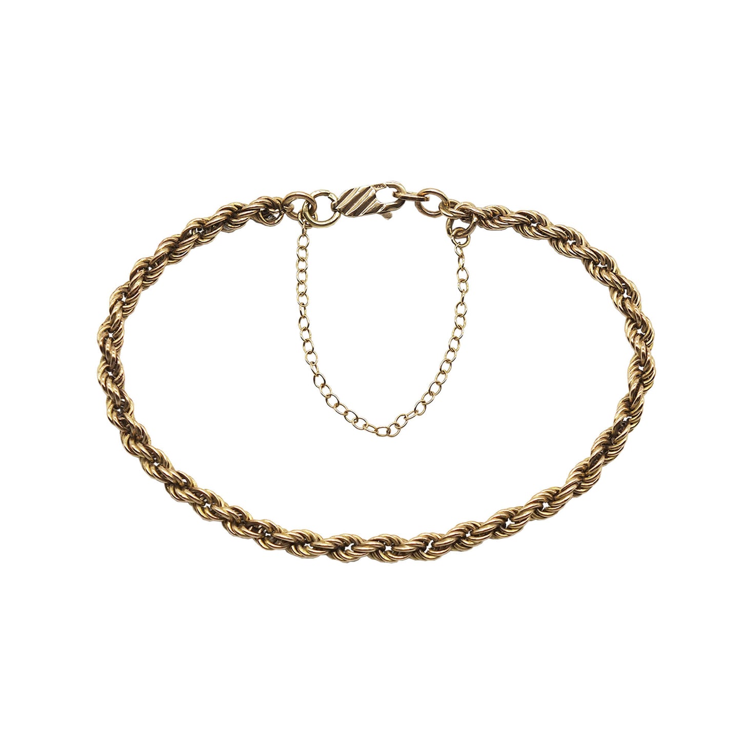 Vintage 9K gold rope chain bracelet with fine safety chain. 