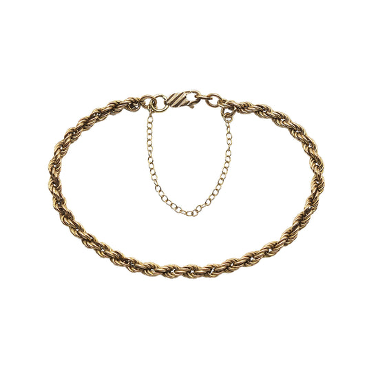 Vintage 9K gold rope chain bracelet with fine safety chain. 