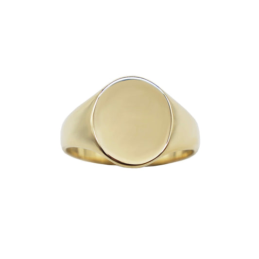 9k gold oval smooth signet ring.