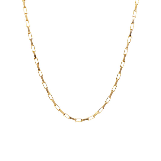 Vintage 9K gold paper link chain necklace on a white background.