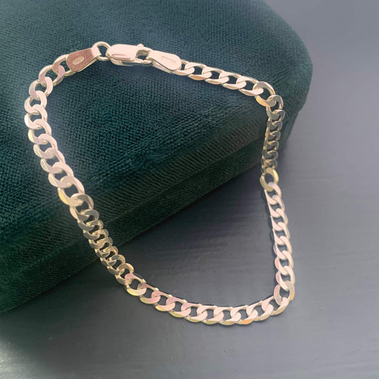 STERLING SILVER DIAMOND CUT CURB CHAIN BRACELET