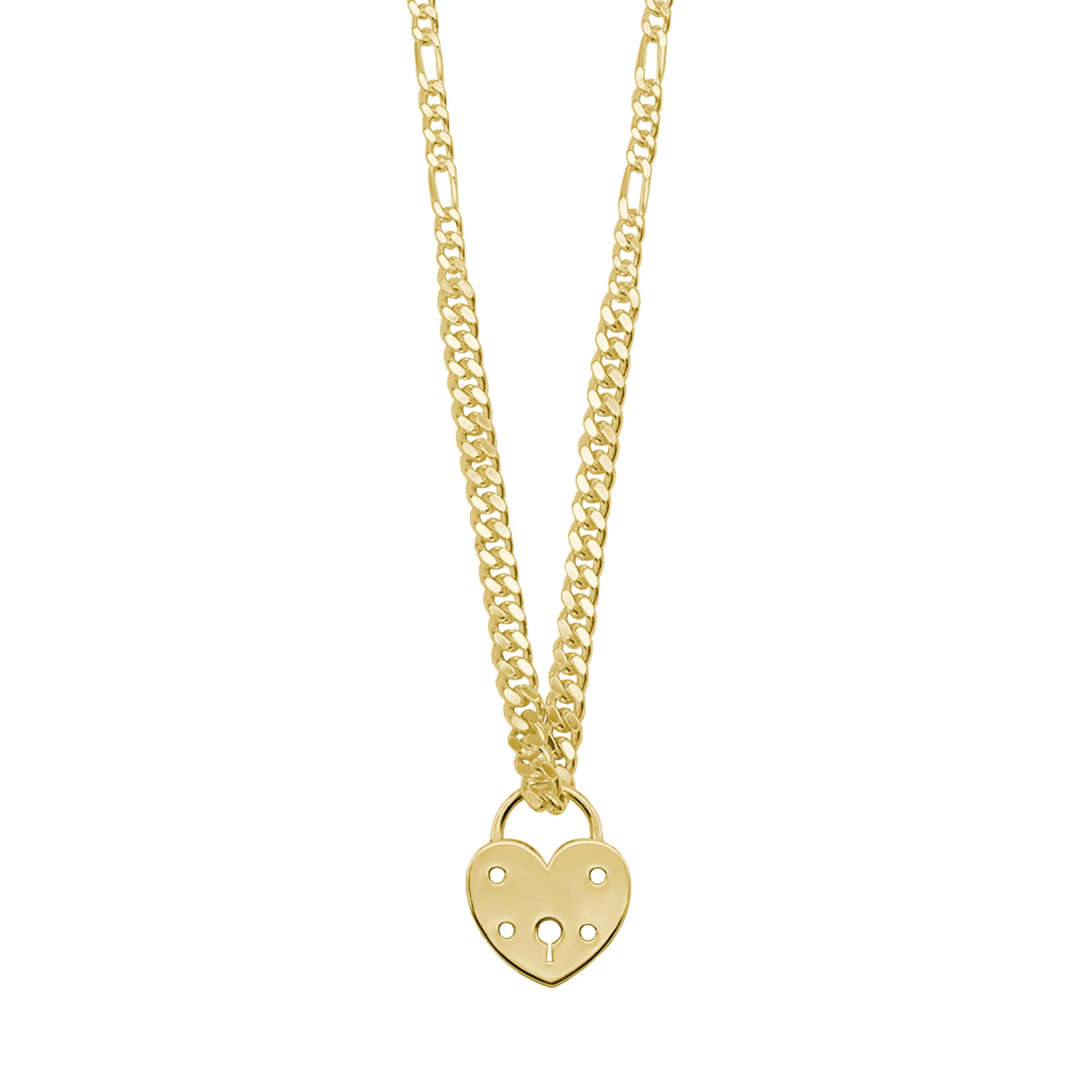 Gold mix chain necklace with heart padlock pendant.