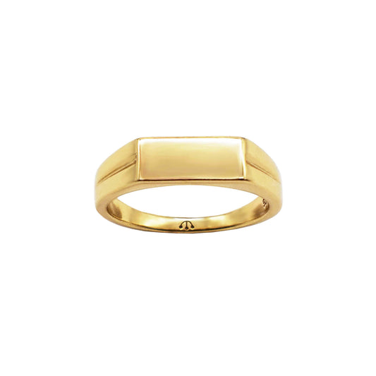 SLIM 24K GOLD VERMEIL RECTANGLE SIGNET RING WITH PAWNSHOP LOGO ON INNDER BAND