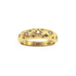Gold domed band ring with clear cubic zirconia stones set in starburst setting. Pawnshop three ball logo on inner band and 925 to make silver.