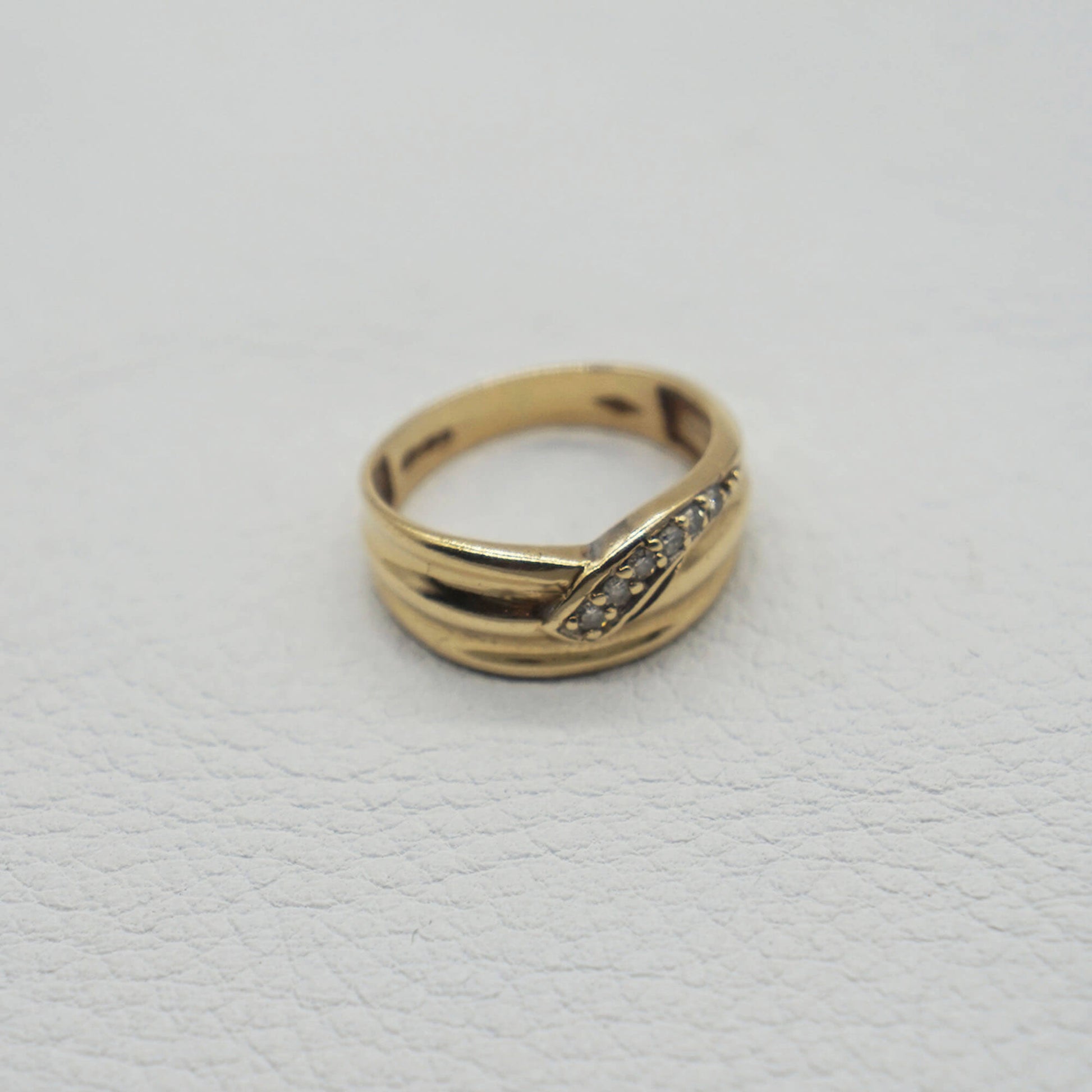 Vintage 9K Golf chunky ring with diamond wrap detail- hallmarks can be seen on inner band.