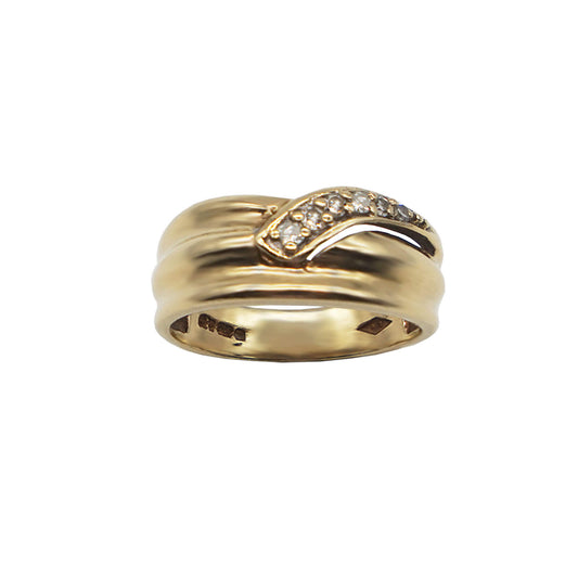Vintage 9k Gold chunky band ring with wrap over diamond detail. Hallmarks can be seen on inner band.