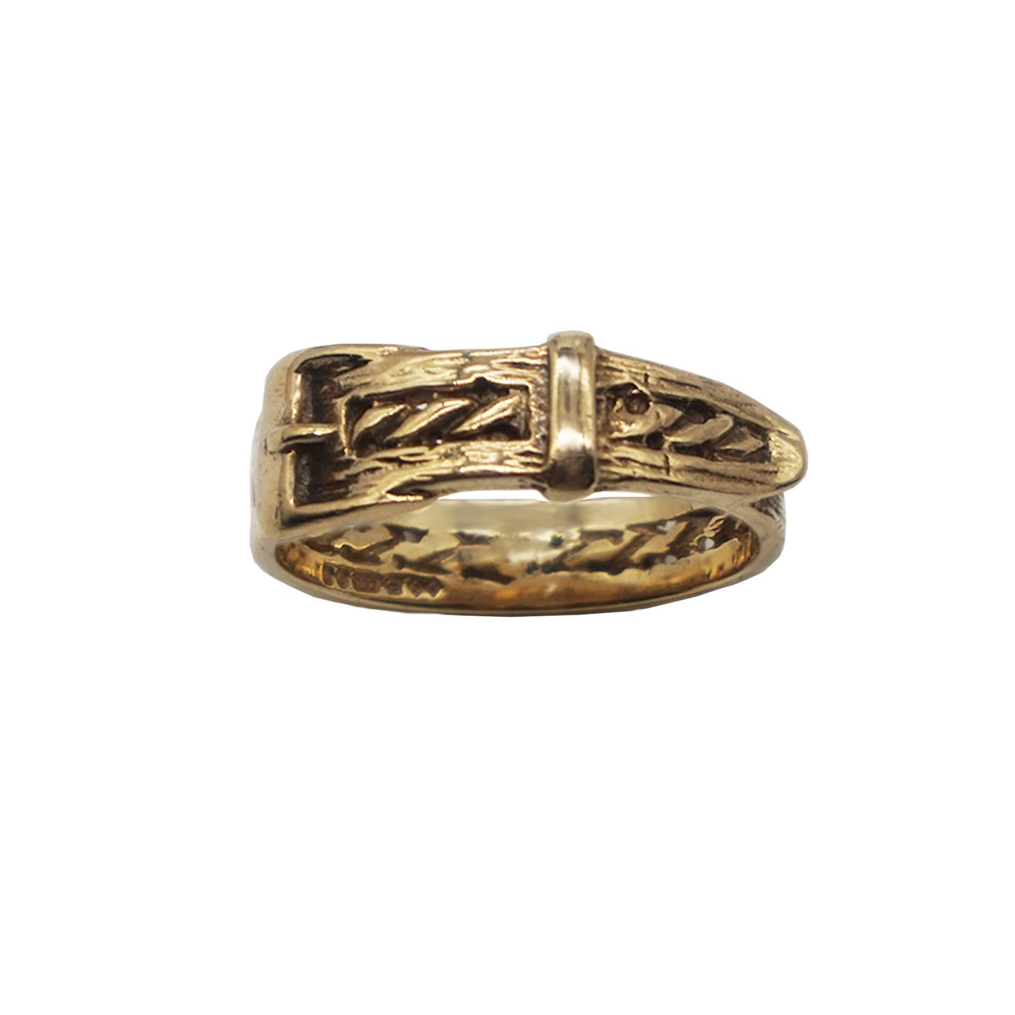 Vintage 9K gold buckle ring with braid detail.