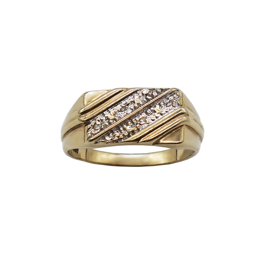 9K gold rectangle stripe diamond signet ring.