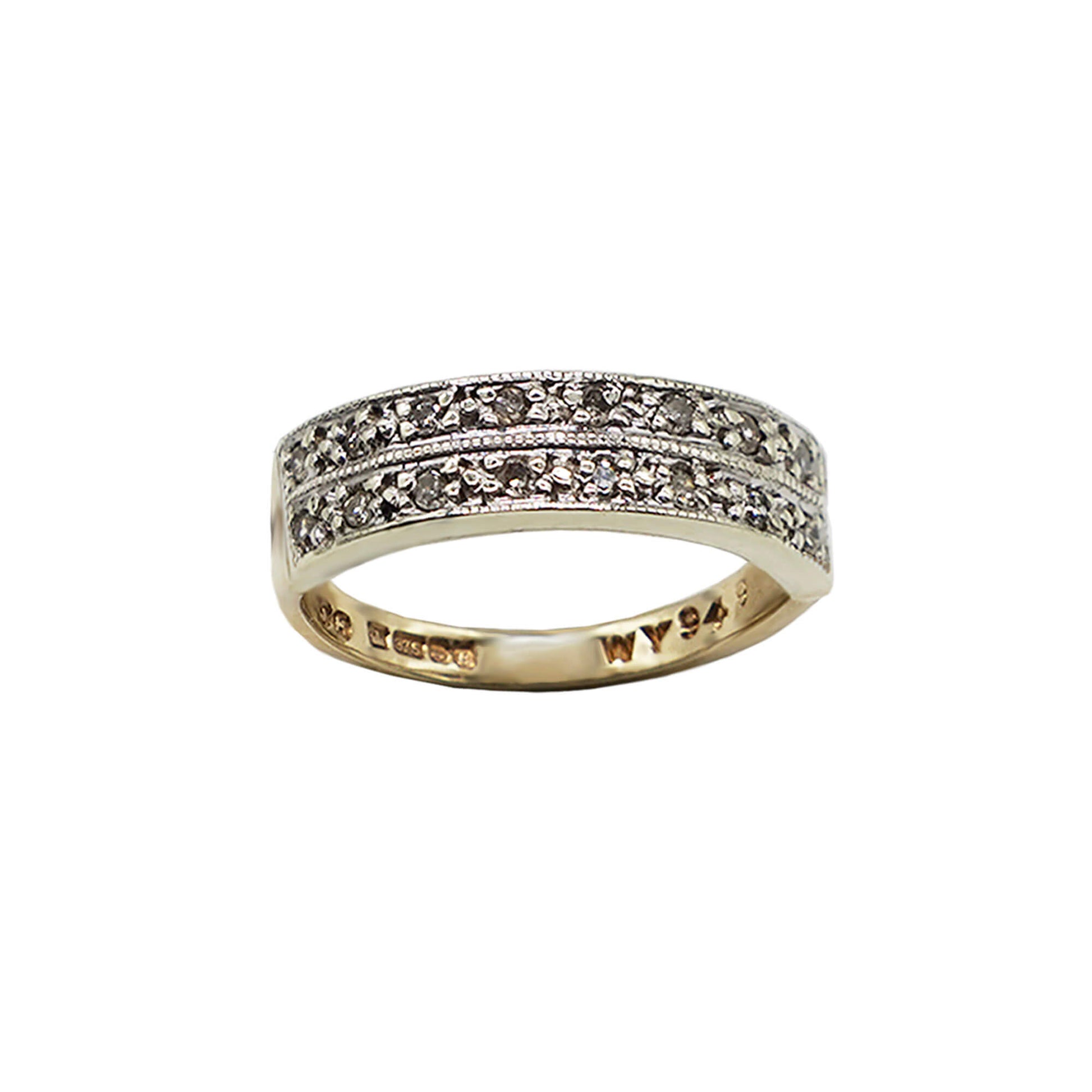 VINTAGE 9K GOLD DIAMOND DOUBLE ROW HALF ETERNITY RING PAWNSHOP