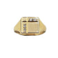 Vintage 9K gold square signet ring with diamond detail and etched squares on the face.