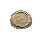 9K gold sovereign ring with stone set shank.