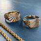 VINTAGE 9K SOLID GOLD DIAMOND FACETED SIGNET RING