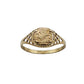 9k gold round St George signet ring 1999, with lattice sides.